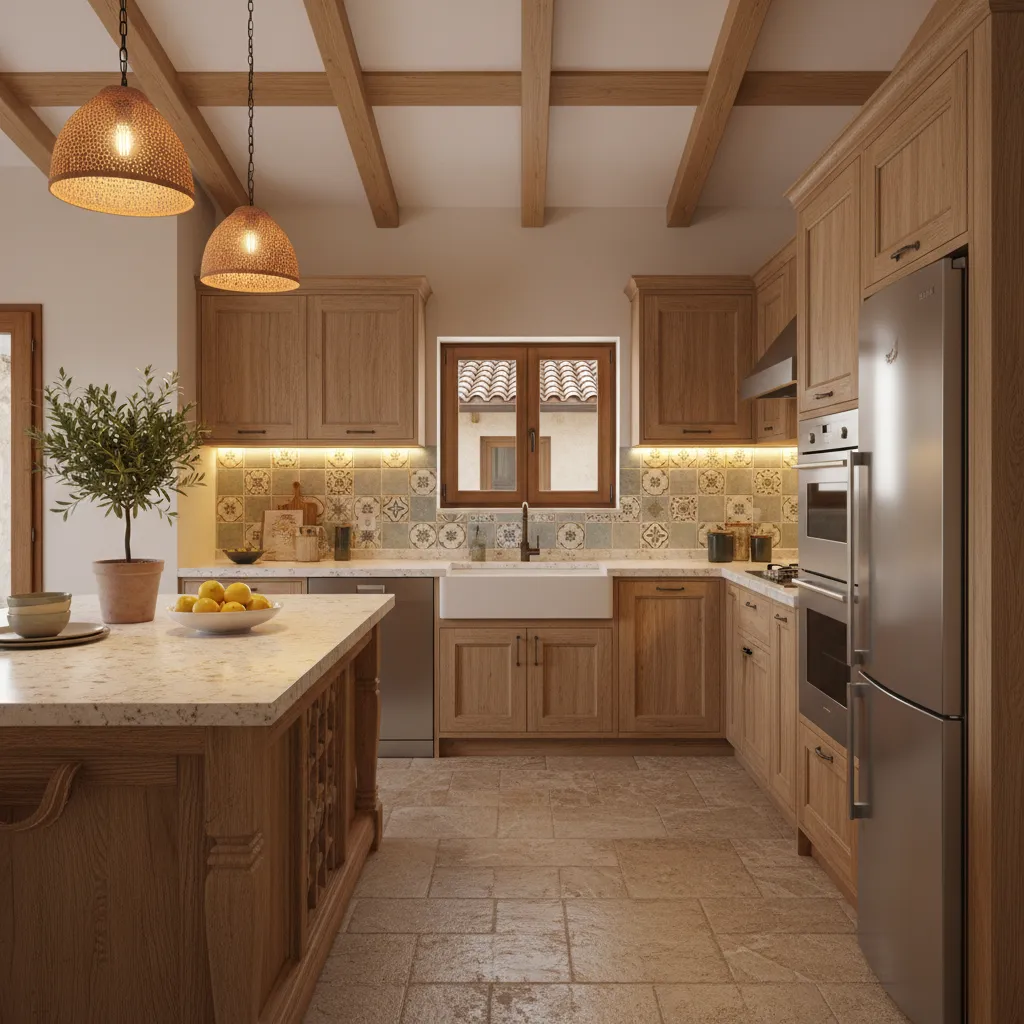 Cocina moderna con iluminación bajo muebles altos