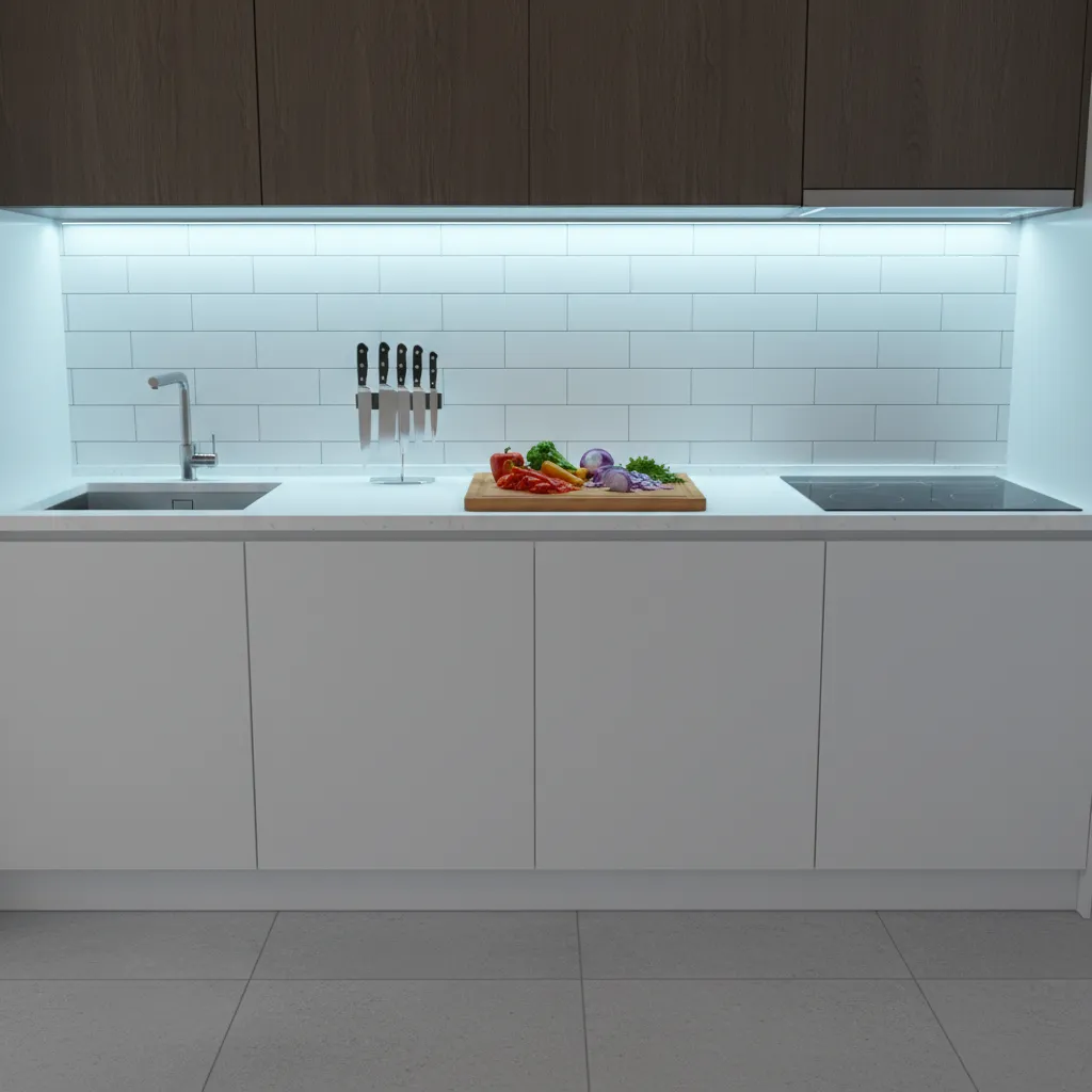 bright under cabinet task lighting illuminating kitchen prep area