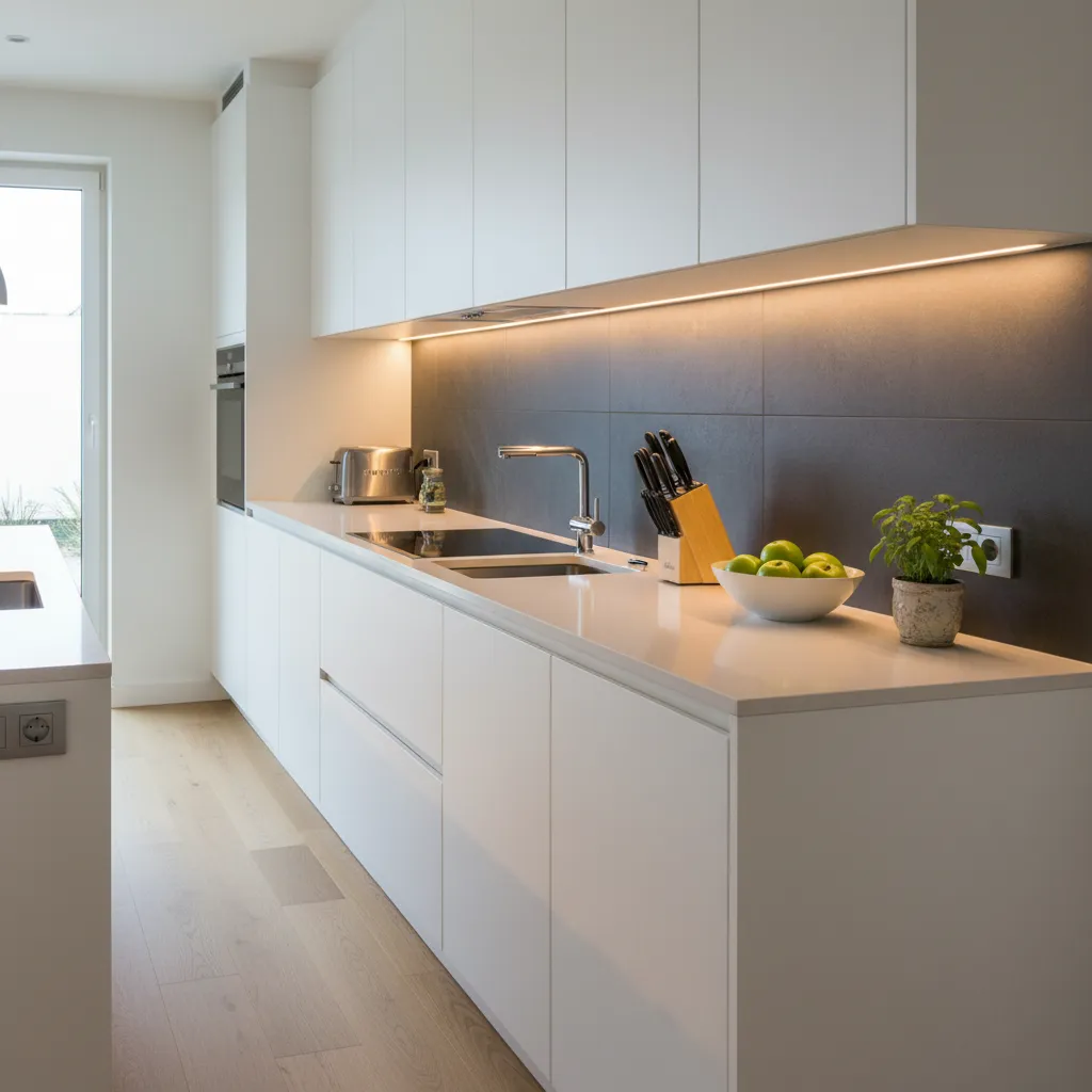 Cocina moderna con iluminación funcional sobre la encimera