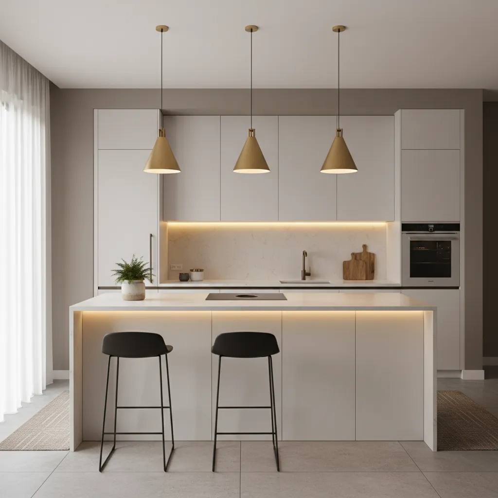 Cocina moderna con iluminación directa sobre encimeras