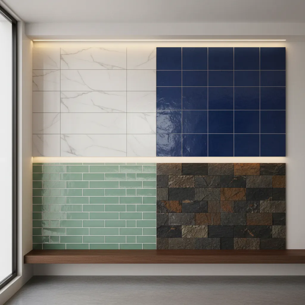 Comparison of porcelain ceramic glass and stone kitchen tiles