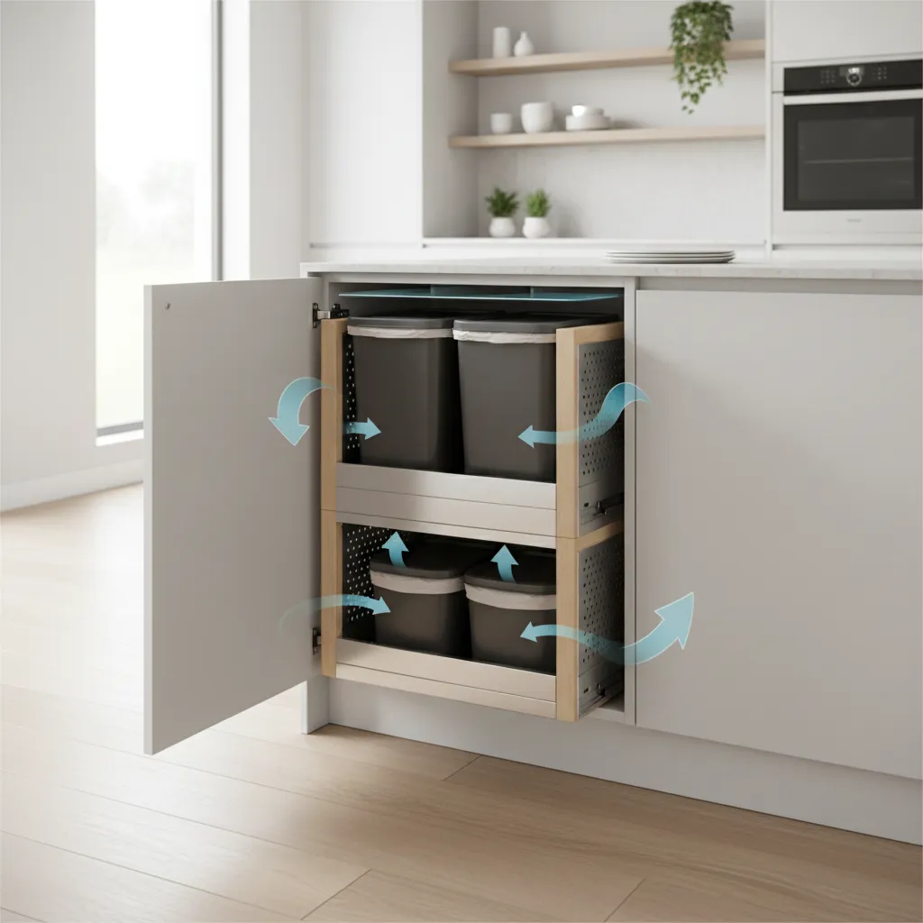 ventilated kitchen trash cabinet with airflow vents