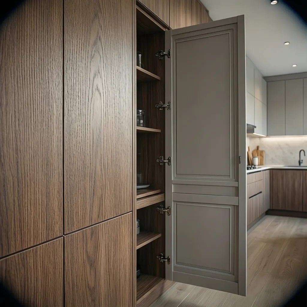 Close view comparing cabinet skin laminate edge and refaced cabinet door durability