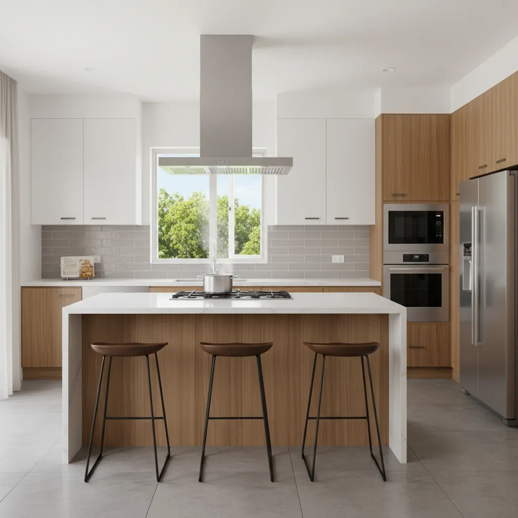 home kitchen with window open and ventilation fan running after cooking fish