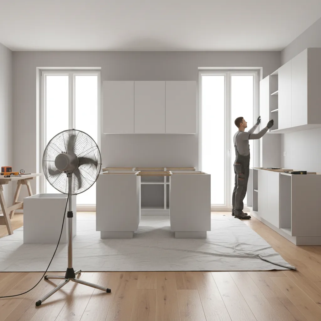 Kitchen ventilation during cabinet installation to reduce VOC fumes