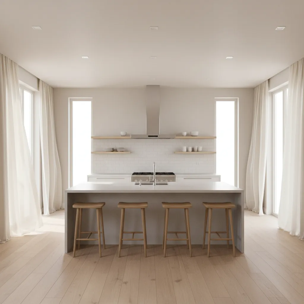 Kitchen with open windows and ventilation removing cooking smell