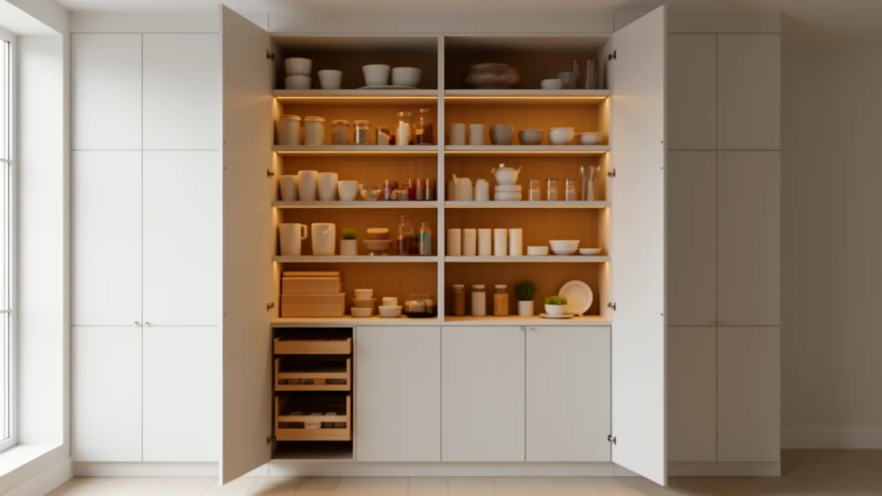 Tall kitchen cabinets and vertical storage solution