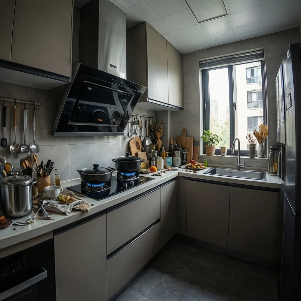 kitchen wall exhaust fan installed above cooking area