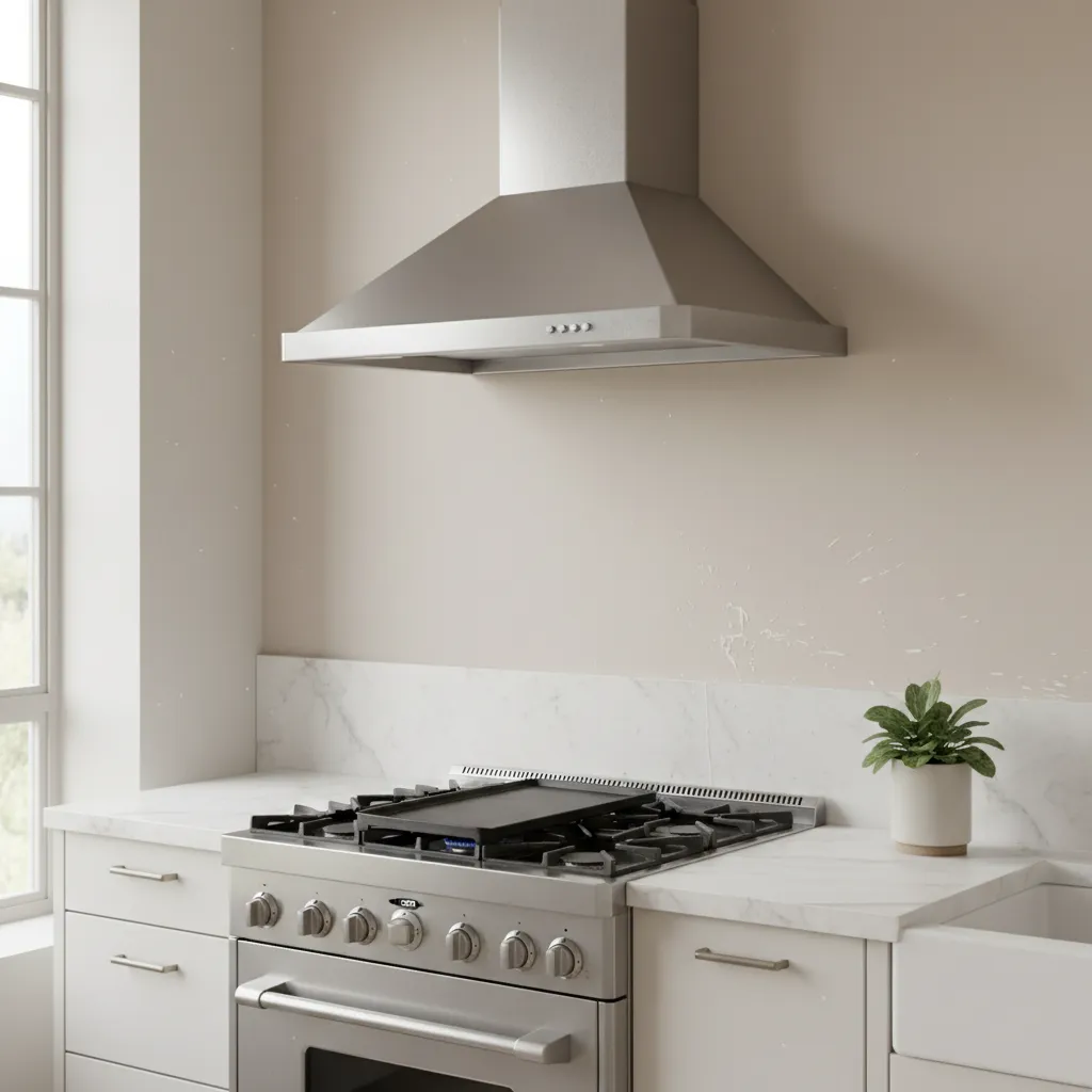 Grease stains on kitchen wall beside stove cooking area