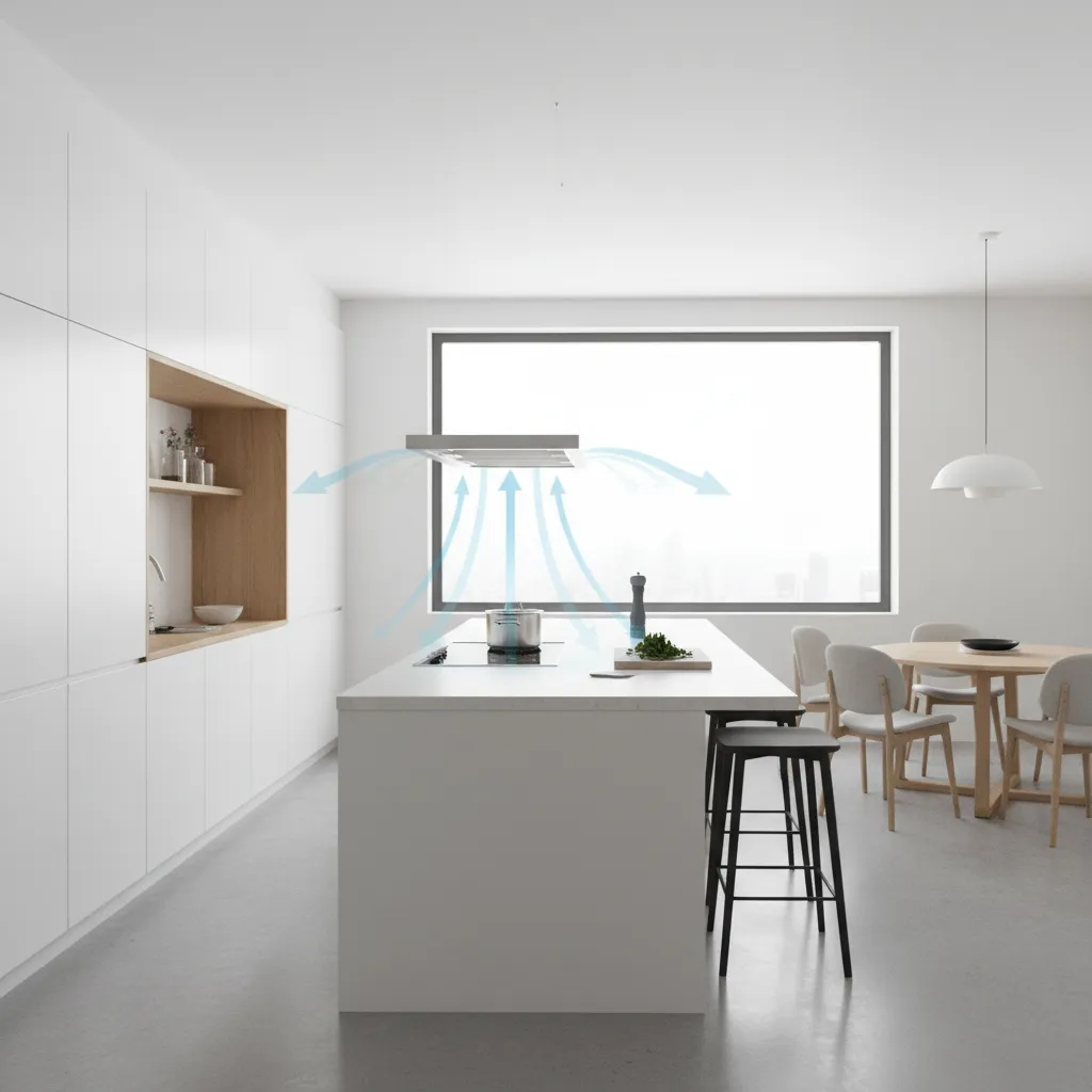 Diagram style view showing grease zones around a kitchen stove area