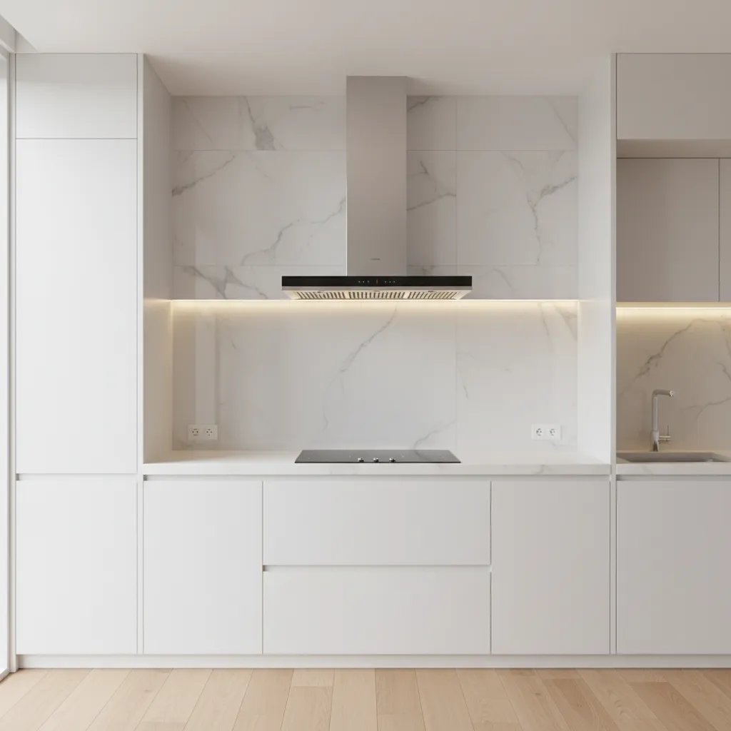 recommended protective sticker area behind kitchen stove and countertop