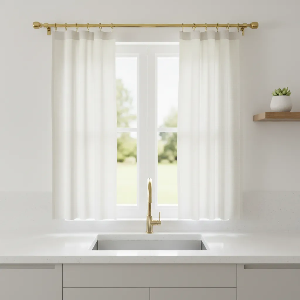 diagram style interior showing higher curtain rod placement above small kitchen window
