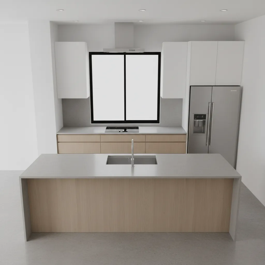 Kitchen work triangle showing sink stove and refrigerator layout