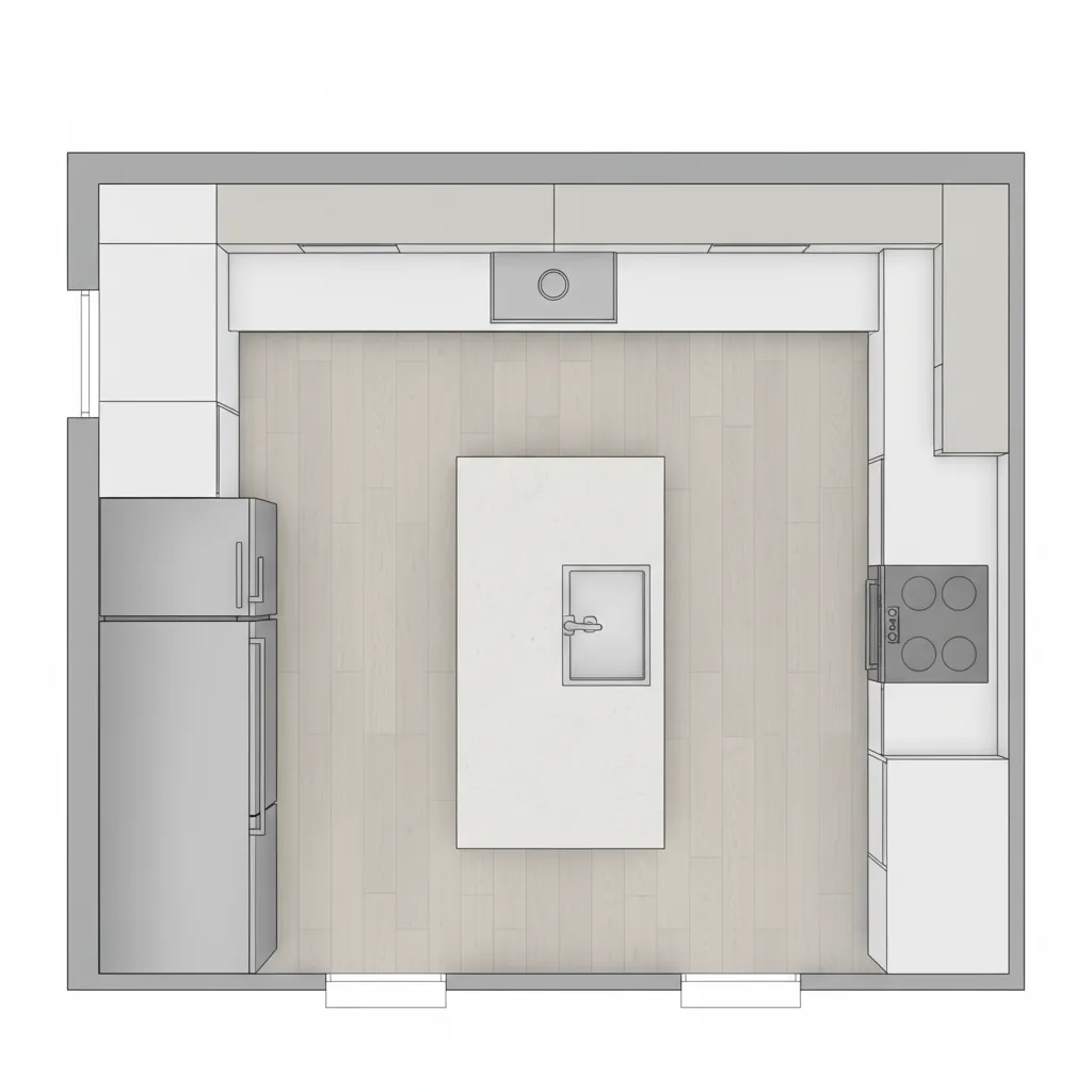 Kitchen layout diagram showing sink stove and refrigerator work triangle