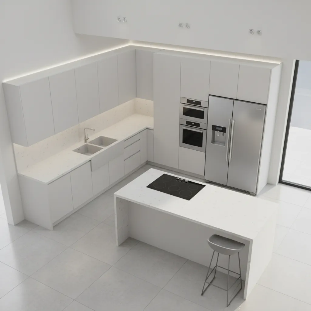 kitchen work triangle showing sink stove refrigerator spacing