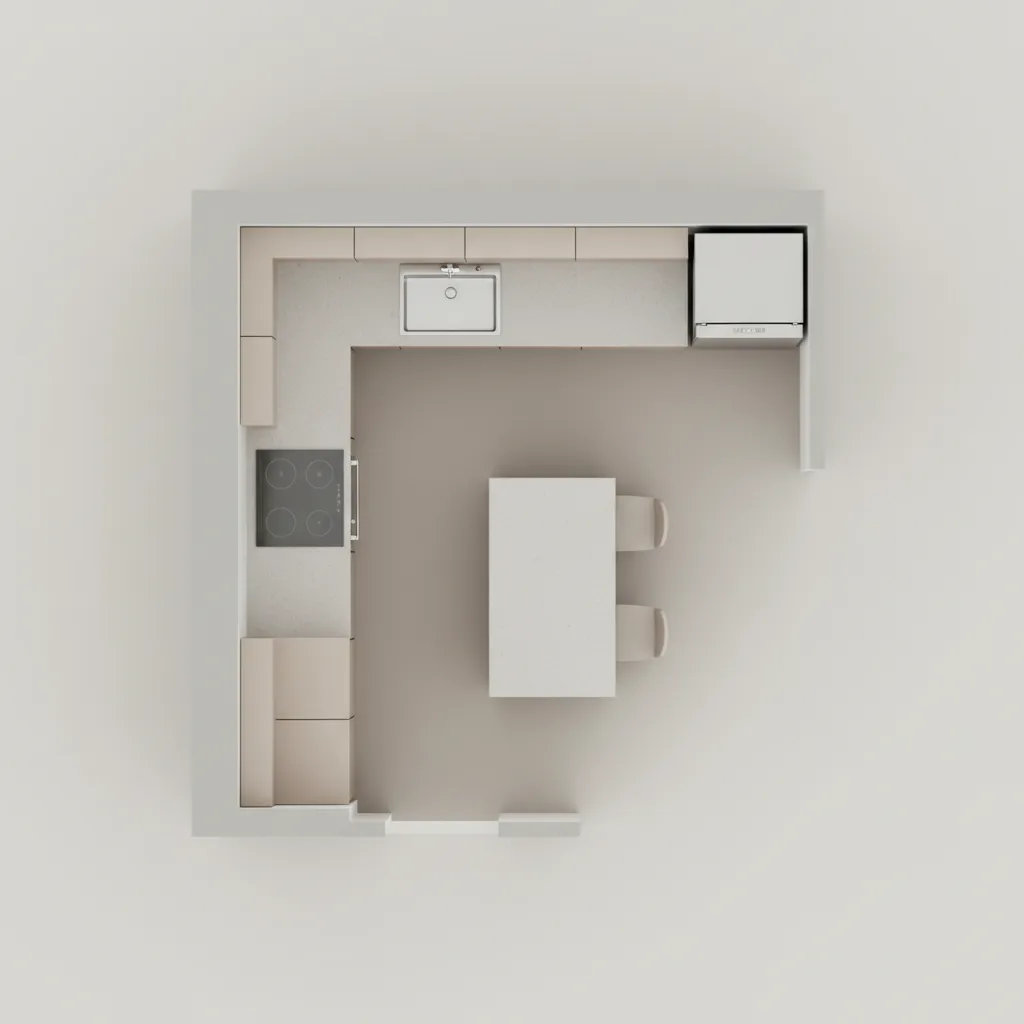 Kitchen work triangle layout between sink stove and refrigerator