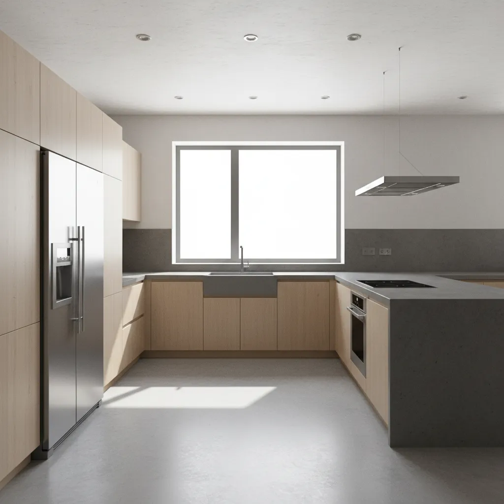Kitchen work triangle layout showing sink refrigerator and cooktop relationship