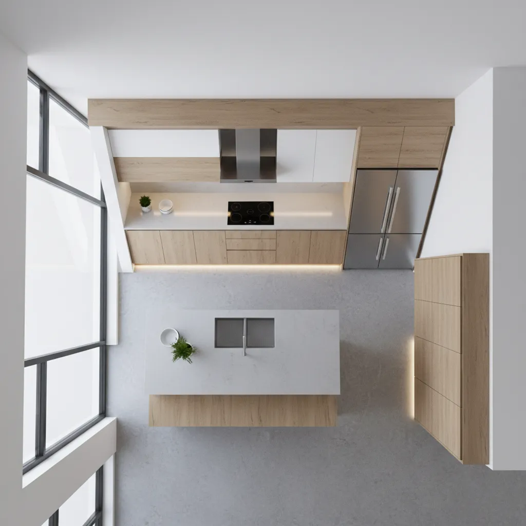 kitchen work triangle layout showing sink stove and refrigerator spacing