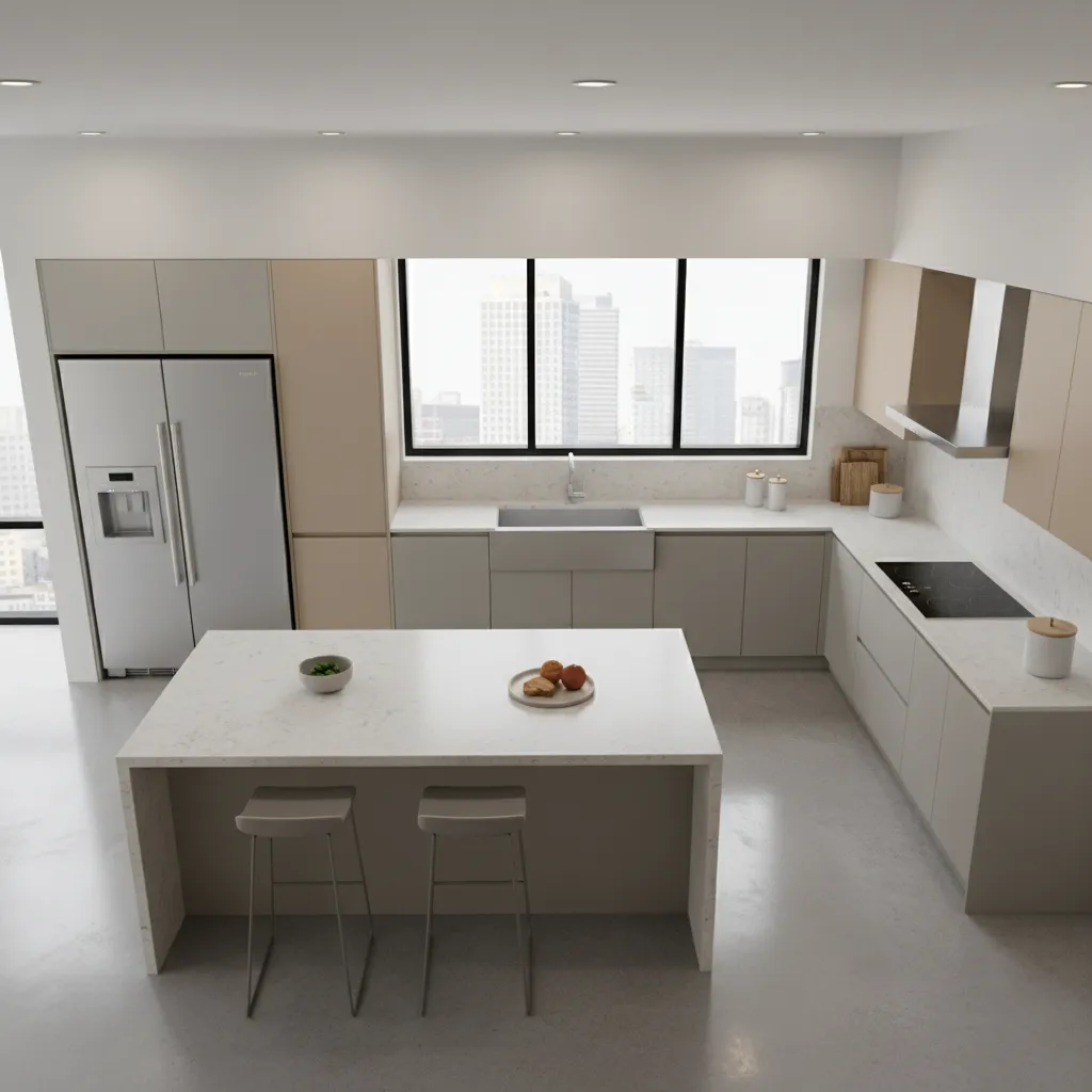 Kitchen layout illustrating the work triangle between sink stove and refrigerator