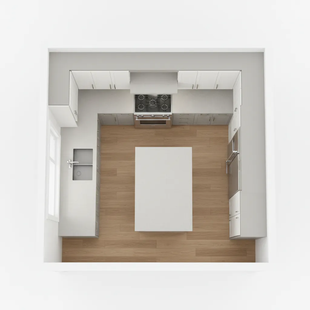 kitchen layout showing work triangle between sink stove and refrigerator