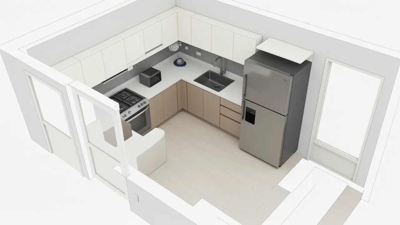 kitchen work triangle layout showing stove sink and refrigerator zones