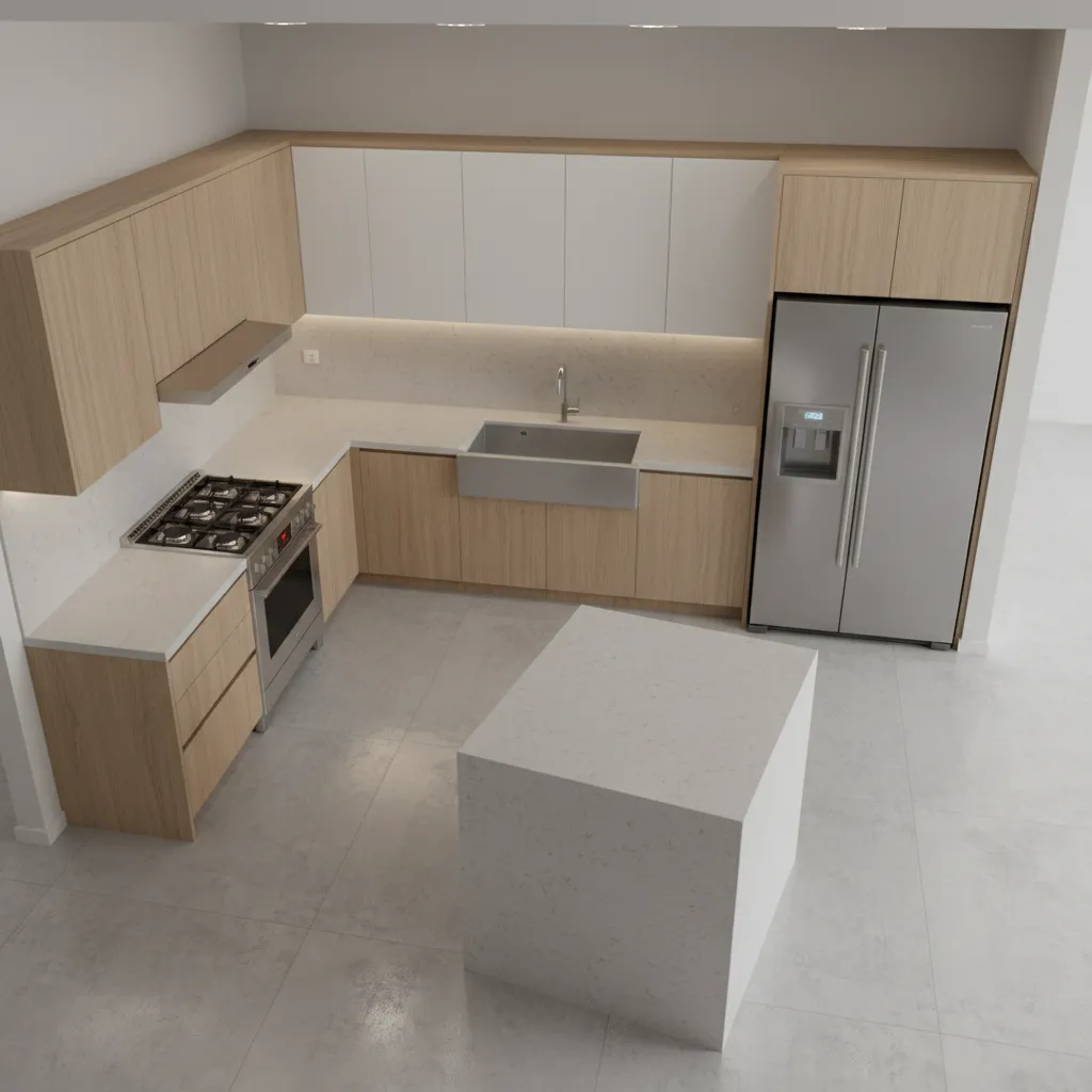 kitchen work triangle layout showing sink stove and refrigerator spacing