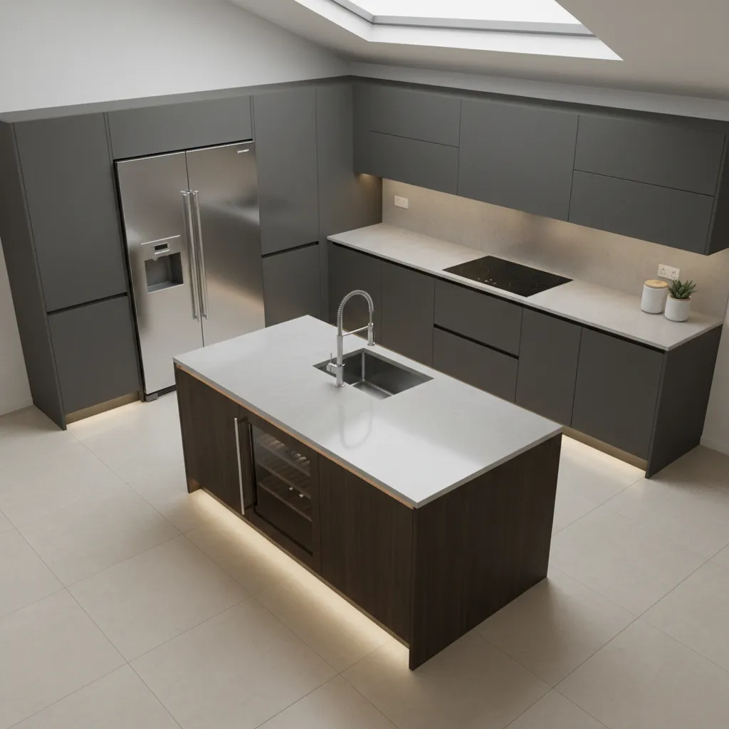 Kitchen layout demonstrating work triangle around an island