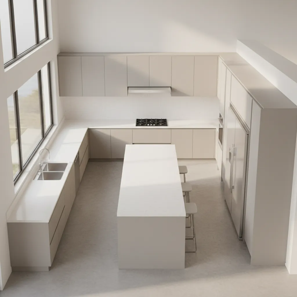 Kitchen layout showing cooking workflow zones between sink stove and refrigerator