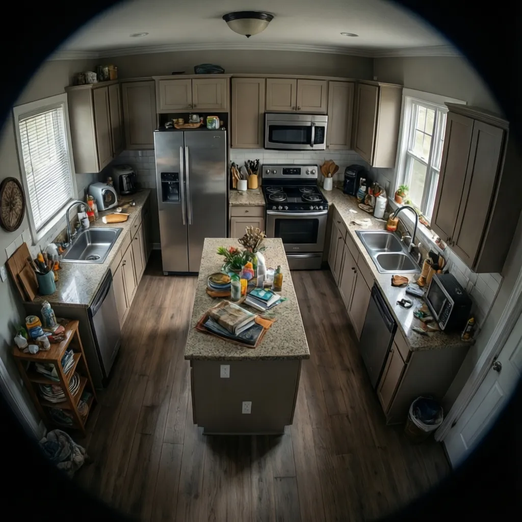 Kitchen layout showing inefficient workflow between fridge sink and stove