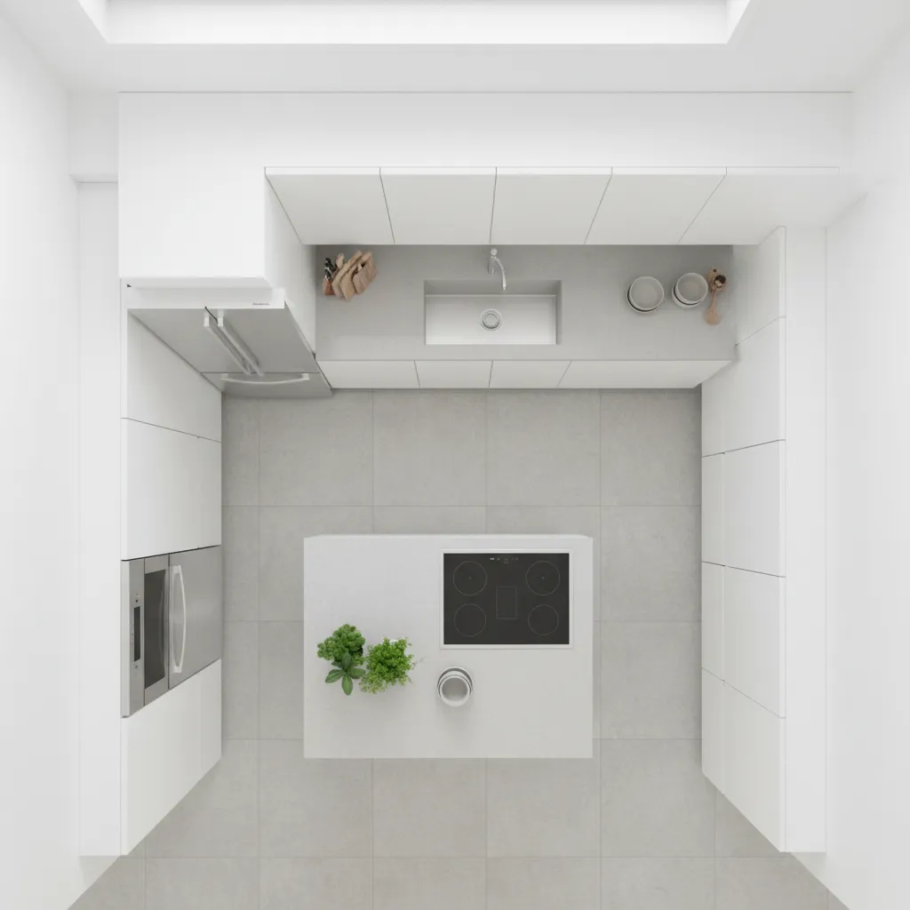 Kitchen workflow triangle layout showing sink stove and refrigerator zones