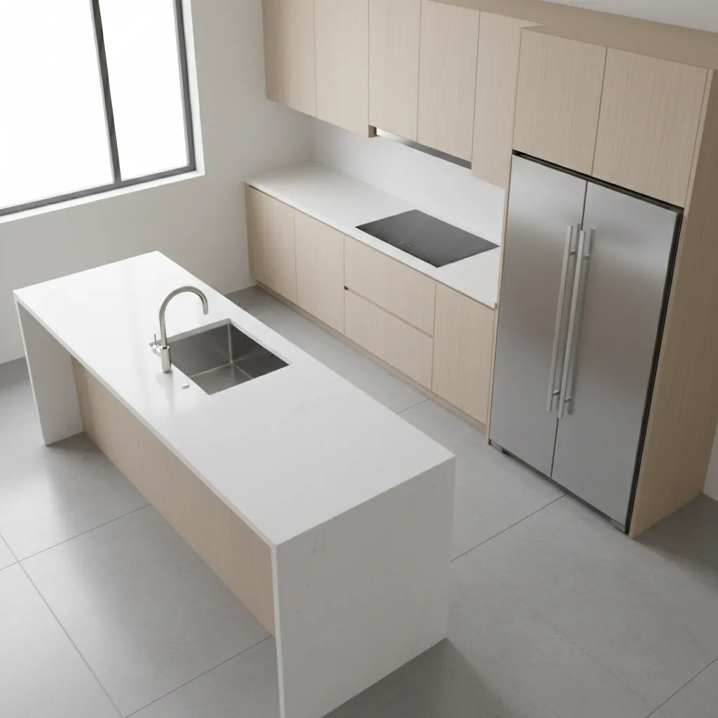 Kitchen work triangle layout showing sink stove and refrigerator placement