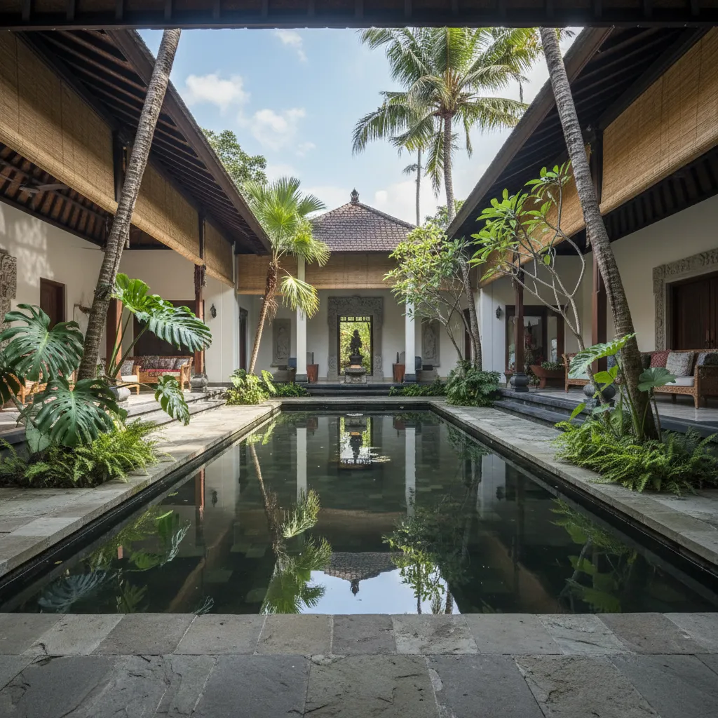 Kolam refleksi kecil di halaman rumah Bali