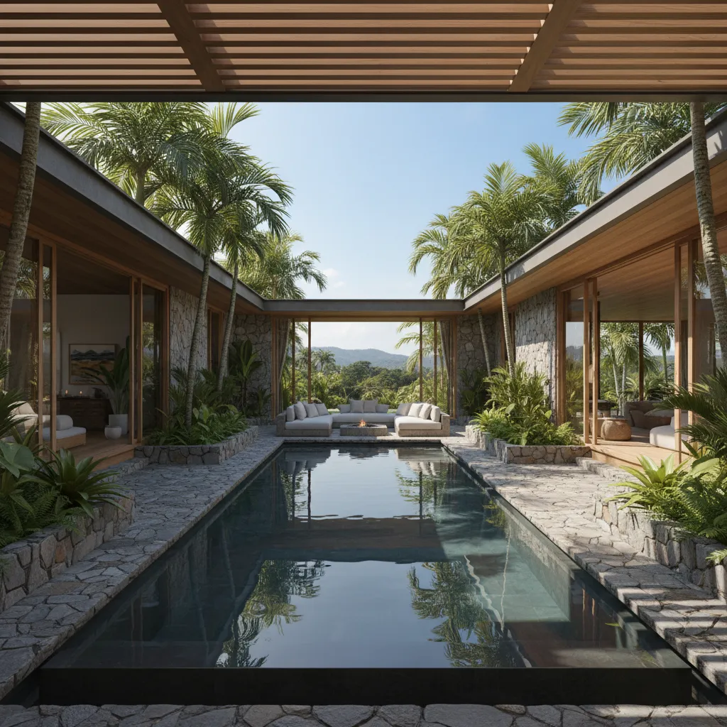 Kolam renang di courtyard tengah rumah