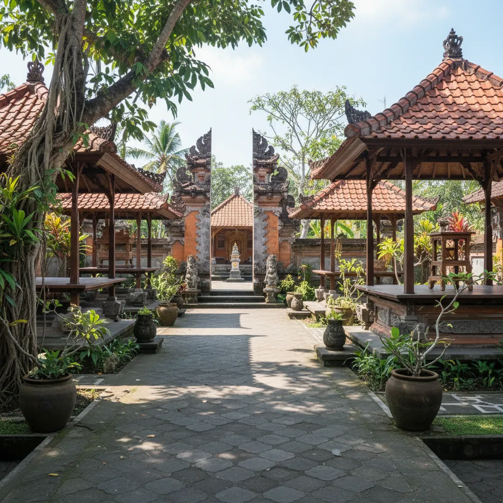 Kompleks rumah tradisional Bali dengan beberapa bangunan dan halaman tengah