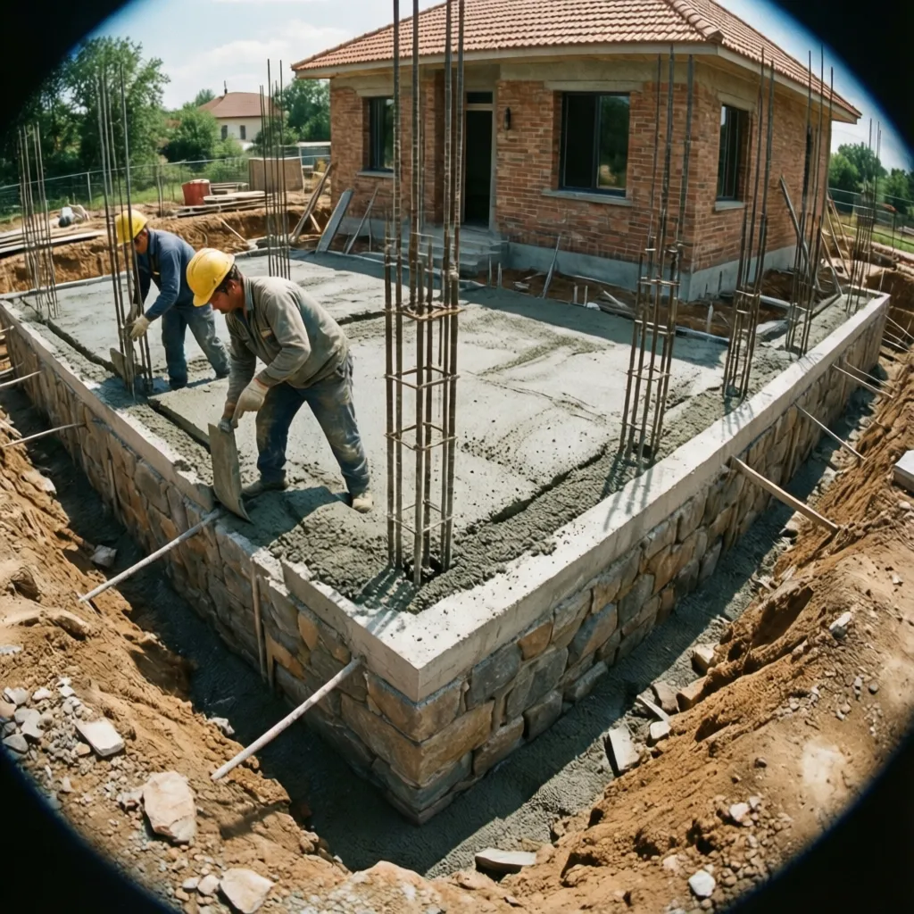 Proses pembangunan pondasi rumah kecil