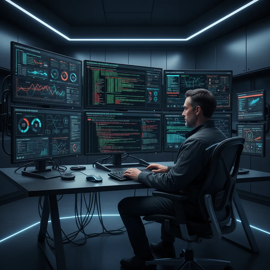 System administrator reviewing KUHUM software error logs on workstation