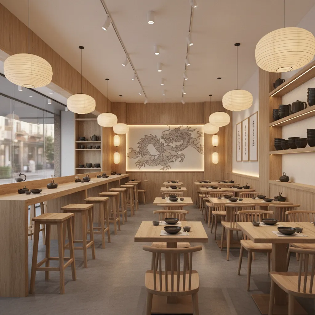 Dining area inside Kungfu Kitchen Lake Buena Vista with simple modern Asian decor