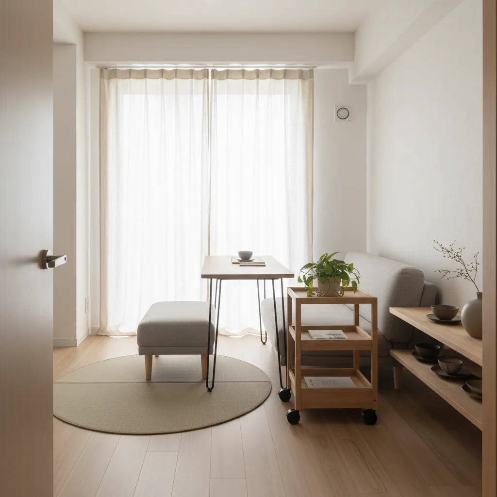 ワーク＋リラックスを切り替える：可動家具で動線計画