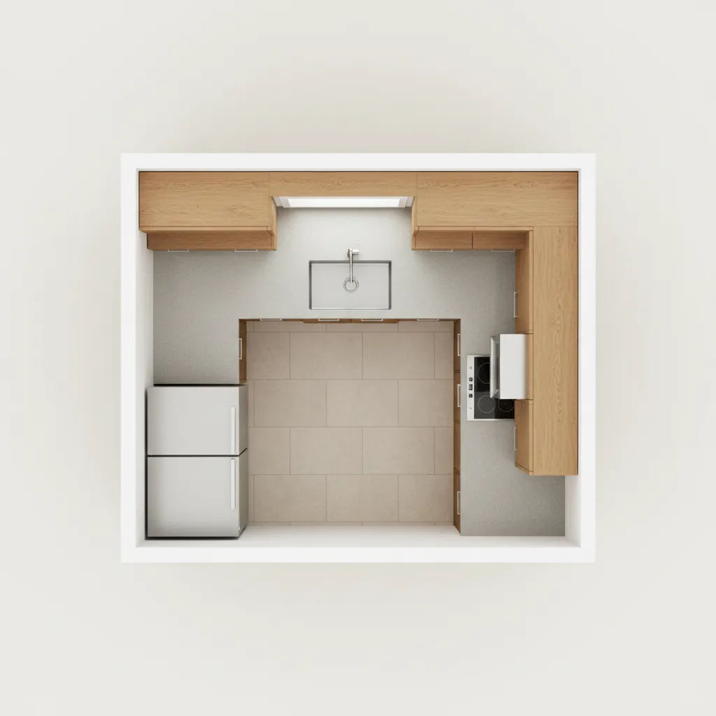 top view floor plan of small L shaped kitchen layout