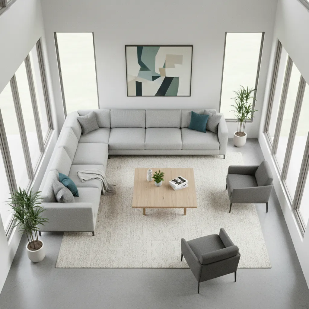 Interior layout demonstrating sectional sofa placement in a living room