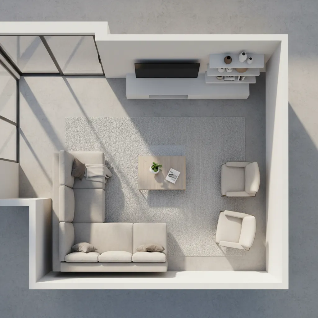 living room layout showing sectional sofa orientation toward focal point