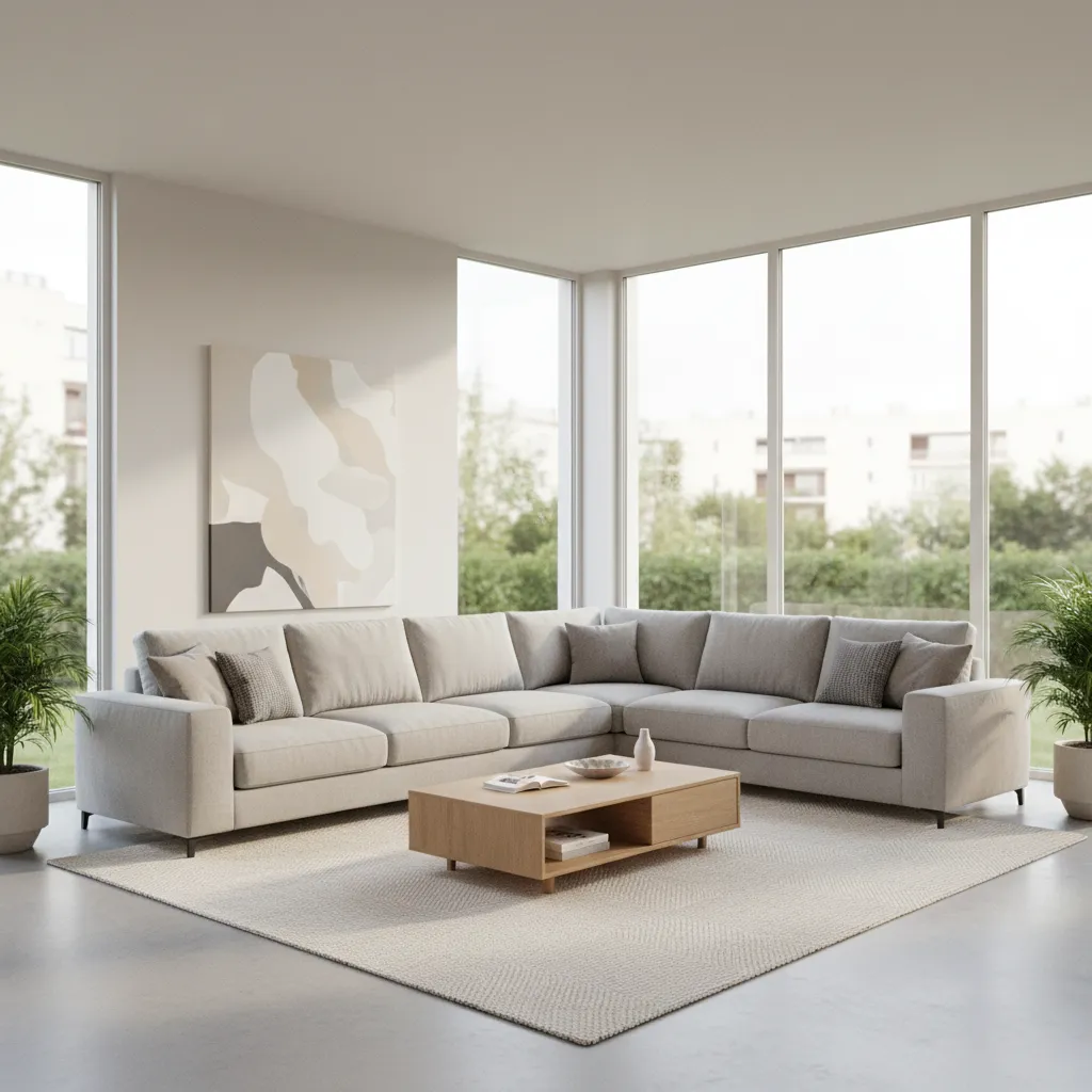 L shaped 7 seater sofa design in modern drawing room