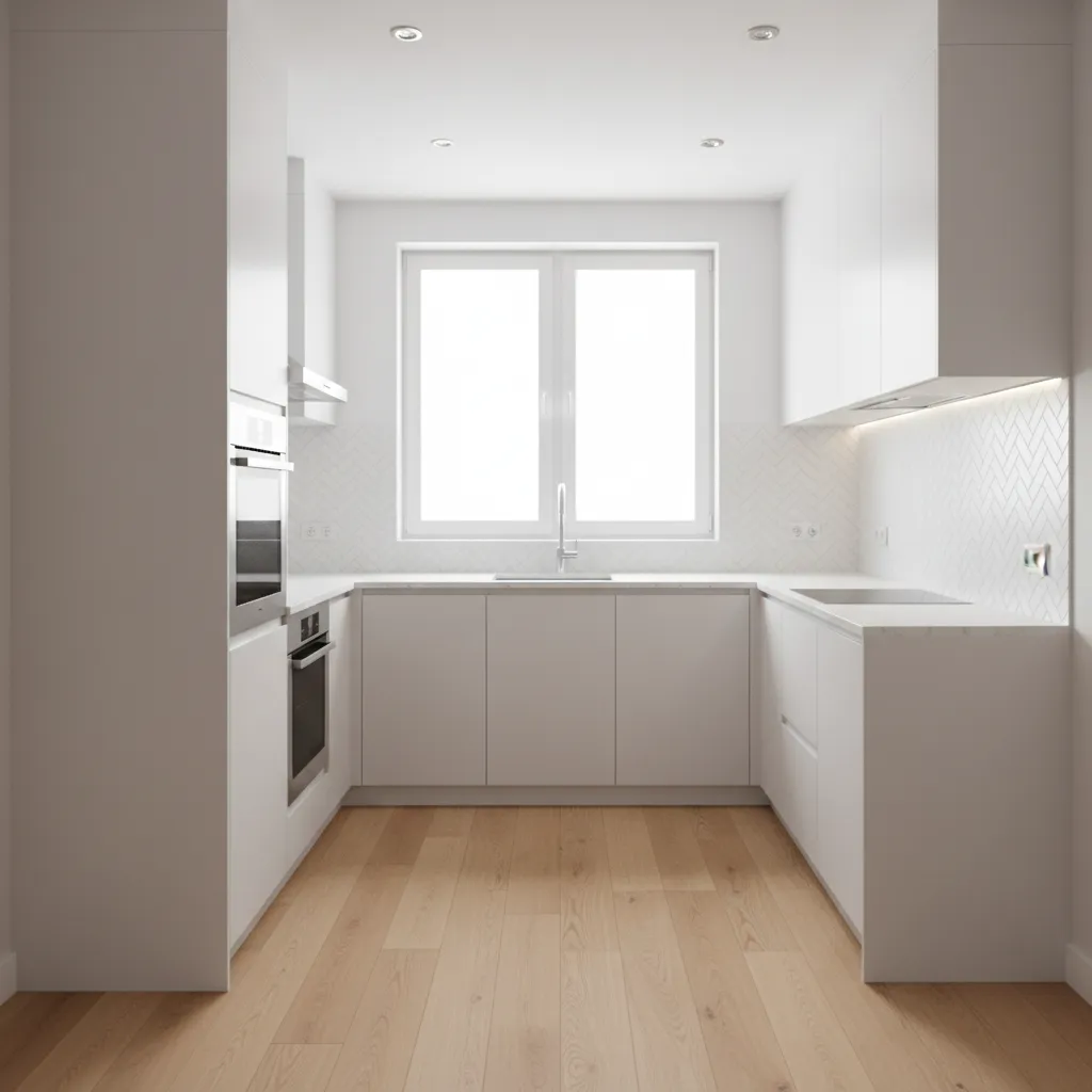 L shaped layout used in a small 9x9 kitchen design