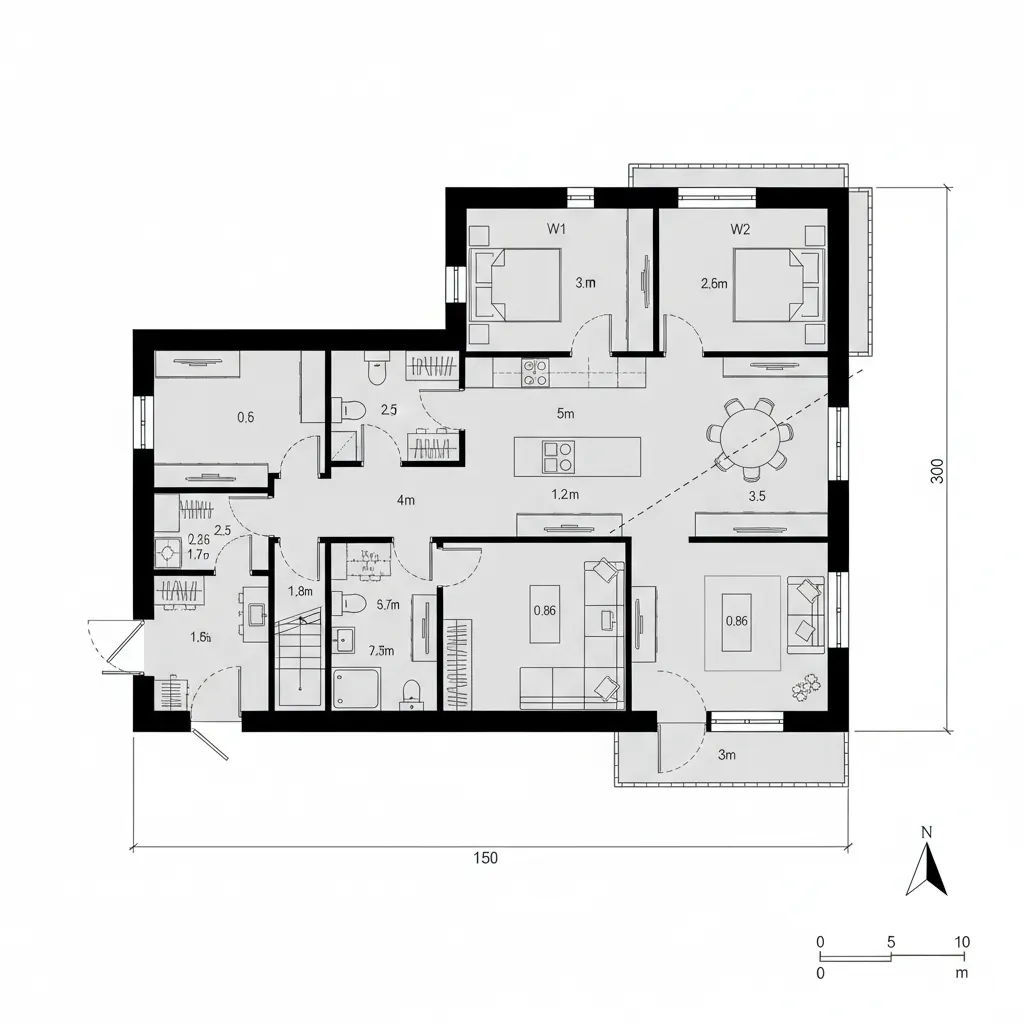 L-Shaped Plan Wrapping a Quiet Court