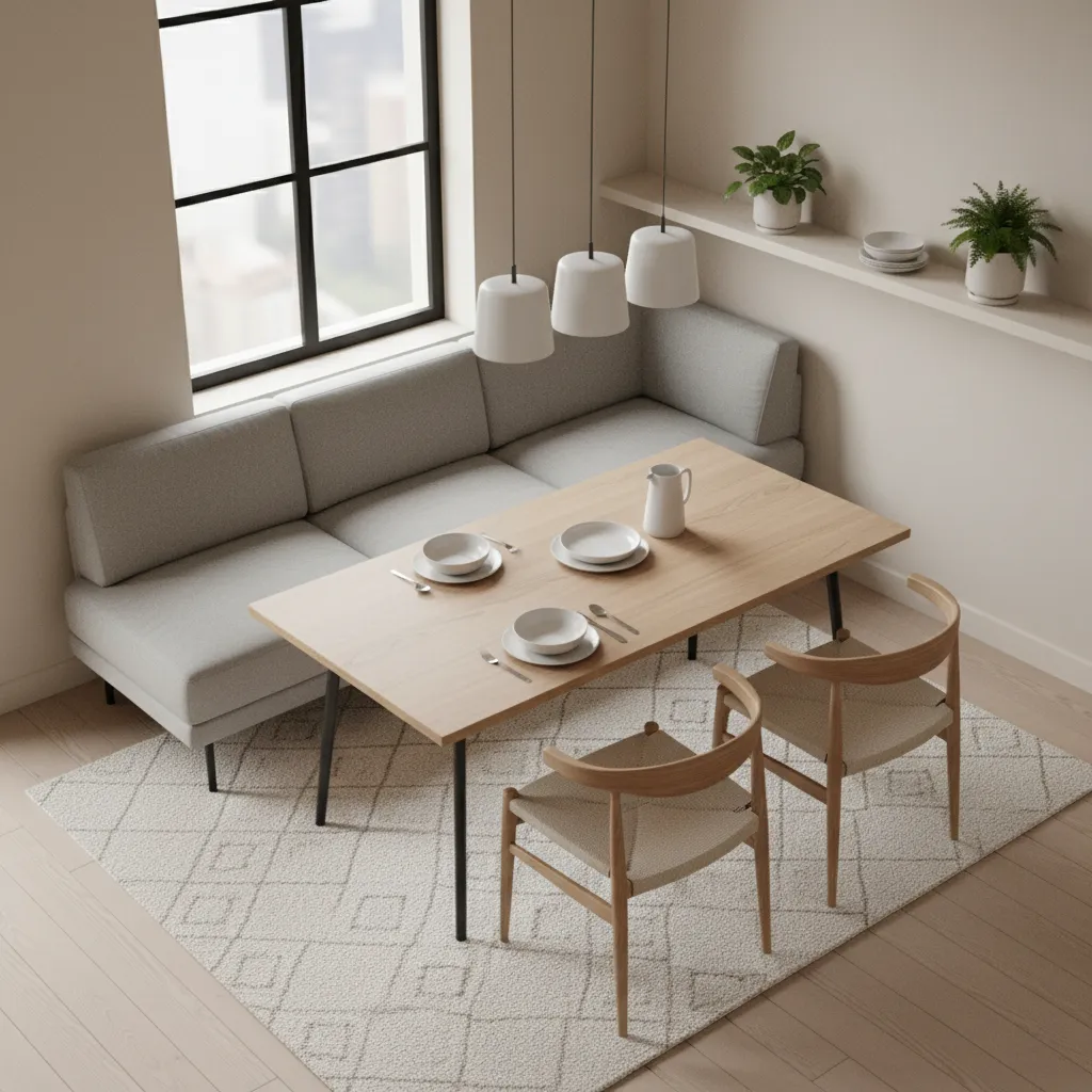 L-shaped dining sofa layout in small dining room