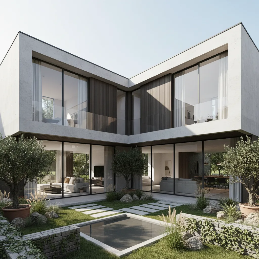 Khoảng sân nhỏ trong thiết kế nhà chữ L 2 tầng 80m2