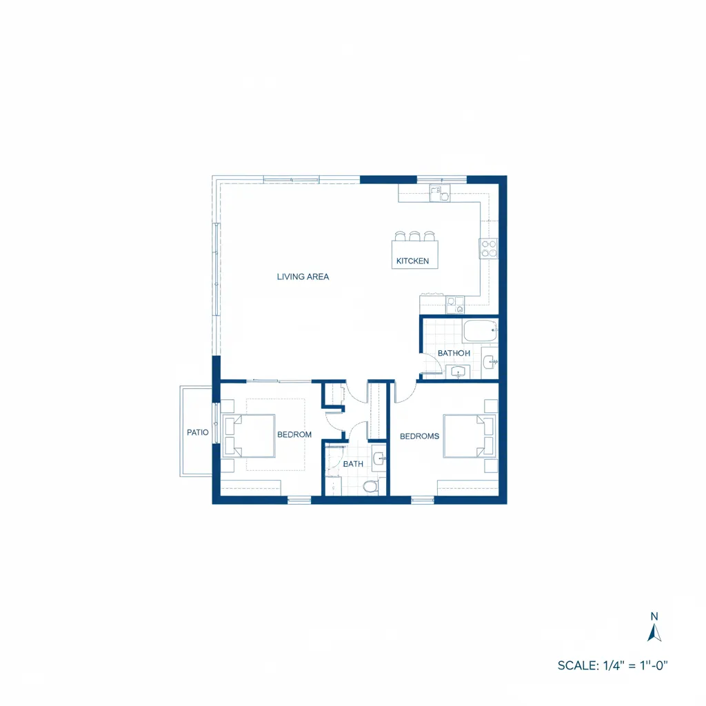 Plano arquitectónico simple de una casa en forma de L