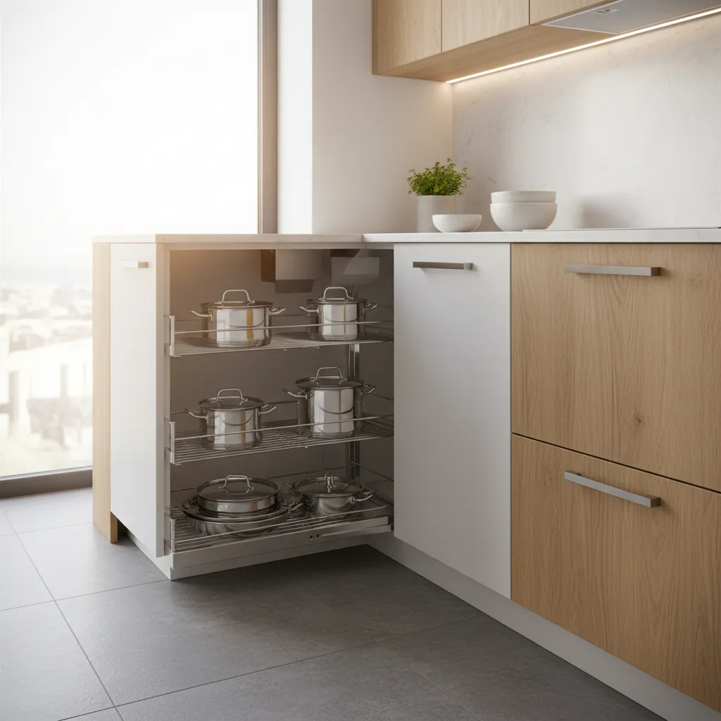 L shaped kitchen corner cabinet pull out storage system