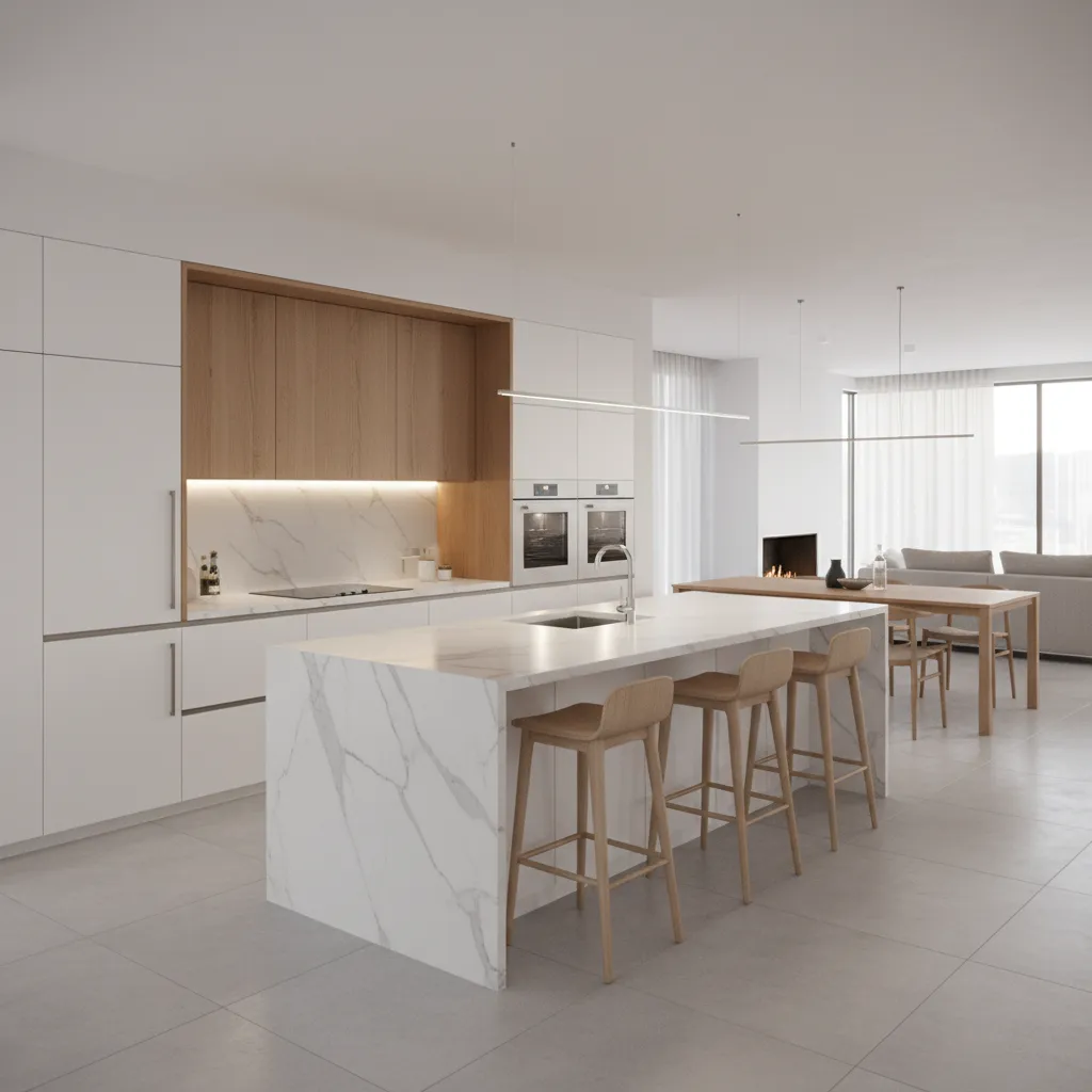bright modern l shaped kitchen with island and open layout