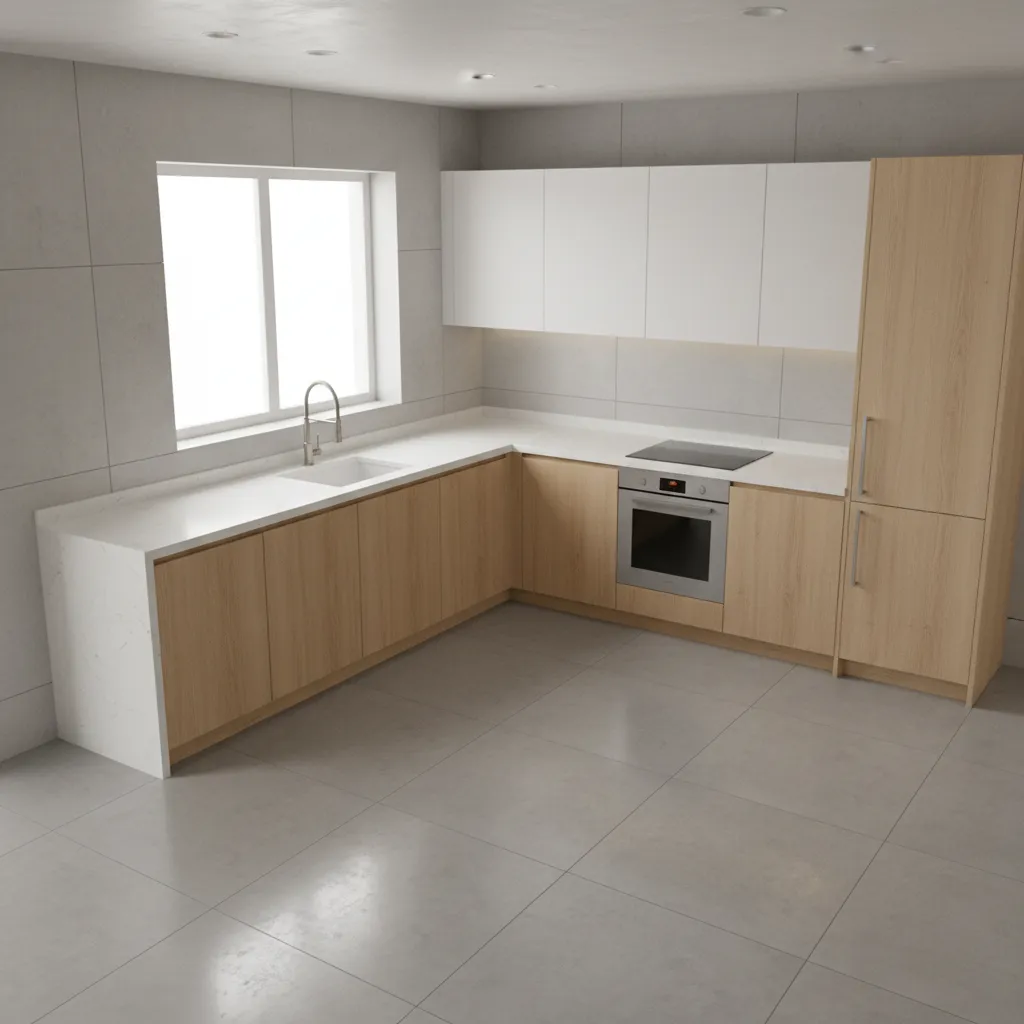 L-shaped kitchen layout designed for a 10x11 kitchen space